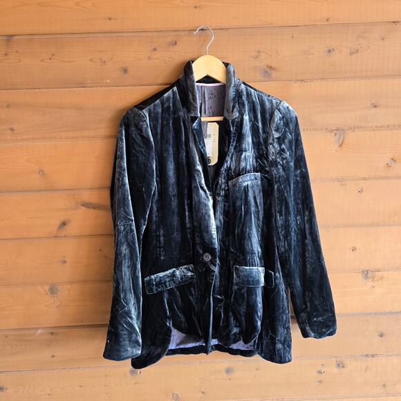 Anthropologie Alessia Blazer Jacket Velvet Carbon Gray Button Front NWT Small - Picture 2 of 7